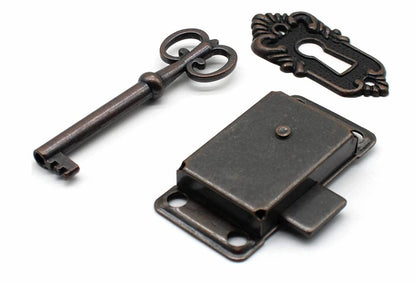 4 Pieces - Furniture Lock - Iron - 53*27 mm - Red Bronze - With Key and Screws - Furniture Locks - Safety Cabinet Lock - Drawer Lock - Lock with Key - For Furniture, Cabinet and Drawer