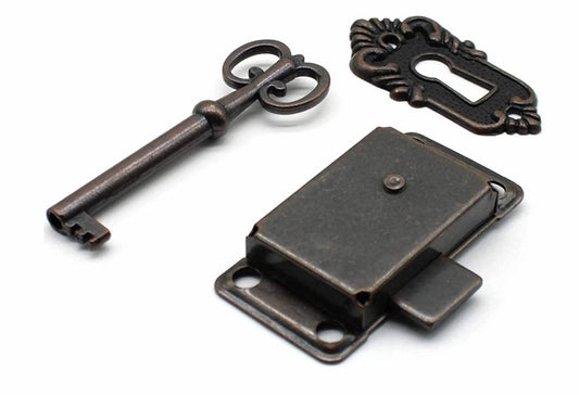 4 Pieces - Furniture Lock - Iron - 53*27 mm - Red Bronze - With Key and Screws - Furniture Locks - Safety Cabinet Lock - Drawer Lock - Lock with Key - For Furniture, Cabinet and Drawer
