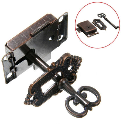 4 Pieces - Furniture Lock - Iron - 53*27 mm - Red Bronze - With Key and Screws - Furniture Locks - Safety Cabinet Lock - Drawer Lock - Lock with Key - For Furniture, Cabinet and Drawer