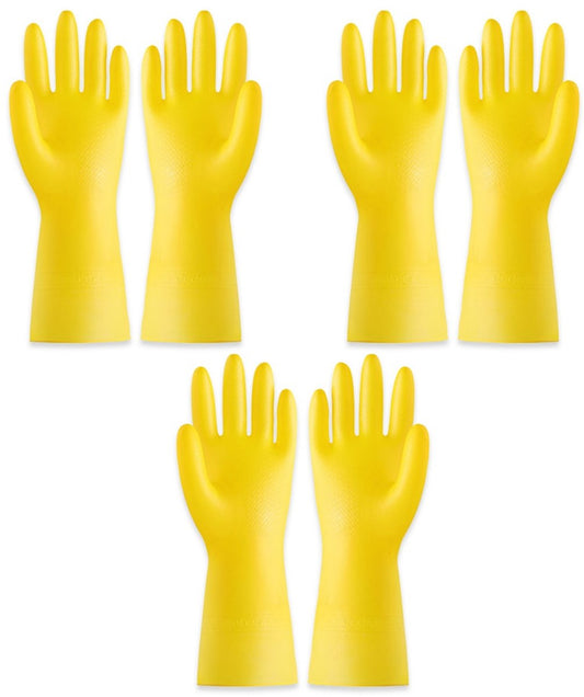 Cleaning gloves - size M - Household gloves - Extra Grip - Rubber - Suitable for damp environments such as kitchen, etc. - 3 Pairs - Yellow