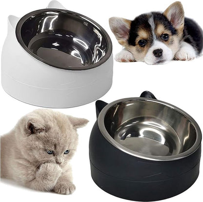 2 pieces - food bowls for cats - Dog food bowl - black, white - 200 ml - Drinking bowl for dogs and cats - Stainless steel - With cat head shape
