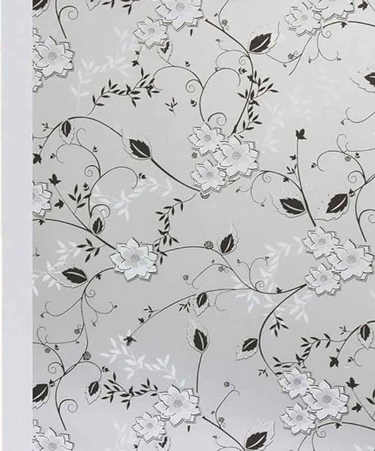 Window film - Self-adhesive window film - Easy installation - 50*200cm - Frosted glass with flowers - black, white - Self-adhesive - PVC - Self-adhesive wallpaper for decoration
