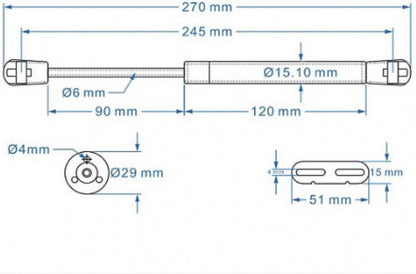 2 pieces - Gas spring for flap - Softclose Door fitting - 100N - steel - Telescopic cabinet door gas spring - Hydraulic support - Door lift damper for cabinet door or flap - Furniture mounting parts