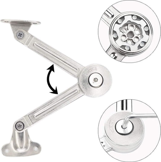 Flap hinge - 2 pieces - Stop hinge - Furniture hinge - Cabinet hinge - Overlay hinge - Flap supports - Lid support hinge - Zinc alloy - Silver - Nickel plated - With screws and Allen key - for kitchen, cabinet lift door