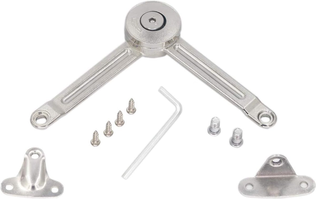 Flap hinge - 2 pieces - Stop hinge - Furniture hinge - Cabinet hinge - Overlay hinge - Flap supports - Lid support hinge - Zinc alloy - Silver - Nickel plated - With screws and Allen key - for kitchen, cabinet lift door