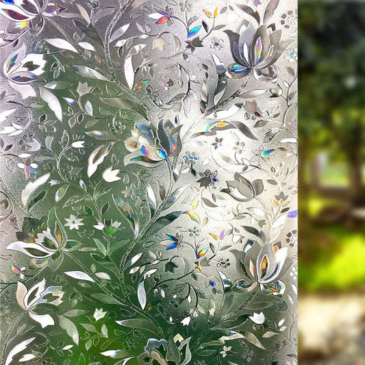 Window film - decorative window film - window sticker - 45x300 cm - Static - 3D orchid - anti-UV - Anti-peep - Translucent - Adhesive film without glue for windows and bathroom