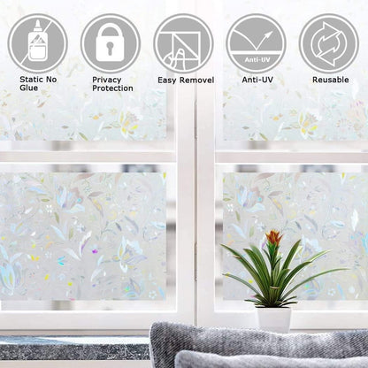 Window film - decorative window film - window sticker - 45x300 cm - Static - 3D orchid - anti-UV - Anti-peep - Translucent - Adhesive film without glue for windows and bathroom