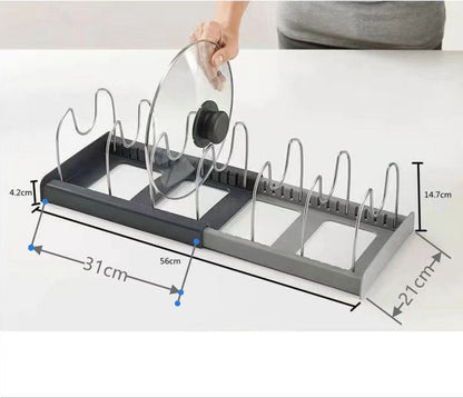 Adjustable Pot Rack - Storage Rack for 7 Pots and Pans - Kitchen Cabinet Organizer Standing - HIP+304 Stainless Steel - Black
