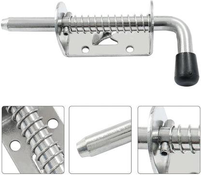 Sliding lock - 2 pieces - Sliding bolt - Gate bolt - Door lock - Bolt - Door bolt - Door lock - Plate bolt - 12.8 cm - No screws - Stainless steel - Silver - For shed gate, garden house door, cupboard