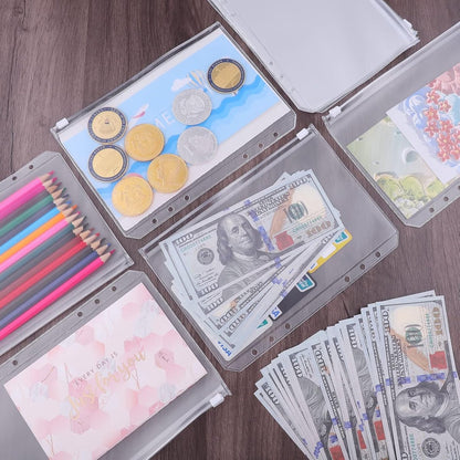 Folder - 18 Pieces - A5 Zip Bags - PVC - Waterproof - Folder Binders for 6-Ring Folders - Folder Binders - Zipper Bags for Documents - A5 Show Bag - Binder Bags - For Storage and Organization at Home, in the Office and at School - 21×15cm - Transparent