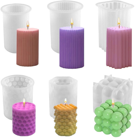 Candle Molds - Silicone Molds for Candles and Plaster - Pack of 6 - Cylindrical & Cube