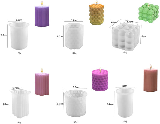 Candle Molds - Silicone Molds for Candles and Plaster - Pack of 6 - Cylindrical & Cube