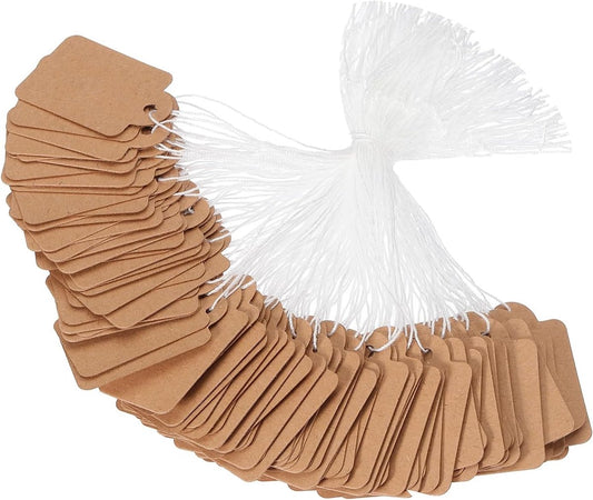 300 pcs - Price tags - Price tags Hang Tags with String - 15 x 25 mm - Hangtag - Tags - Brown - Kraft Cardboard Labels - Labels