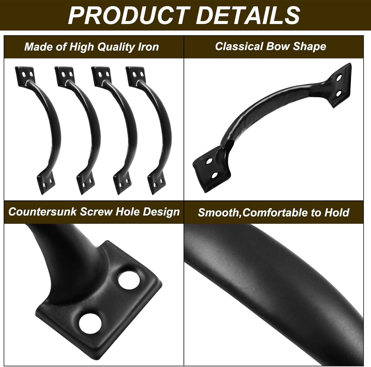 Handle - Door Handle - 121 MM - Pack of 4 - Curved Handle - Drawer Handles - Kitchen Cabinet Handles - Door Handles - Cabinet Handle - Furniture Hardware - Kitchen Handle - Black - Iron - 13.8*3.2 cm