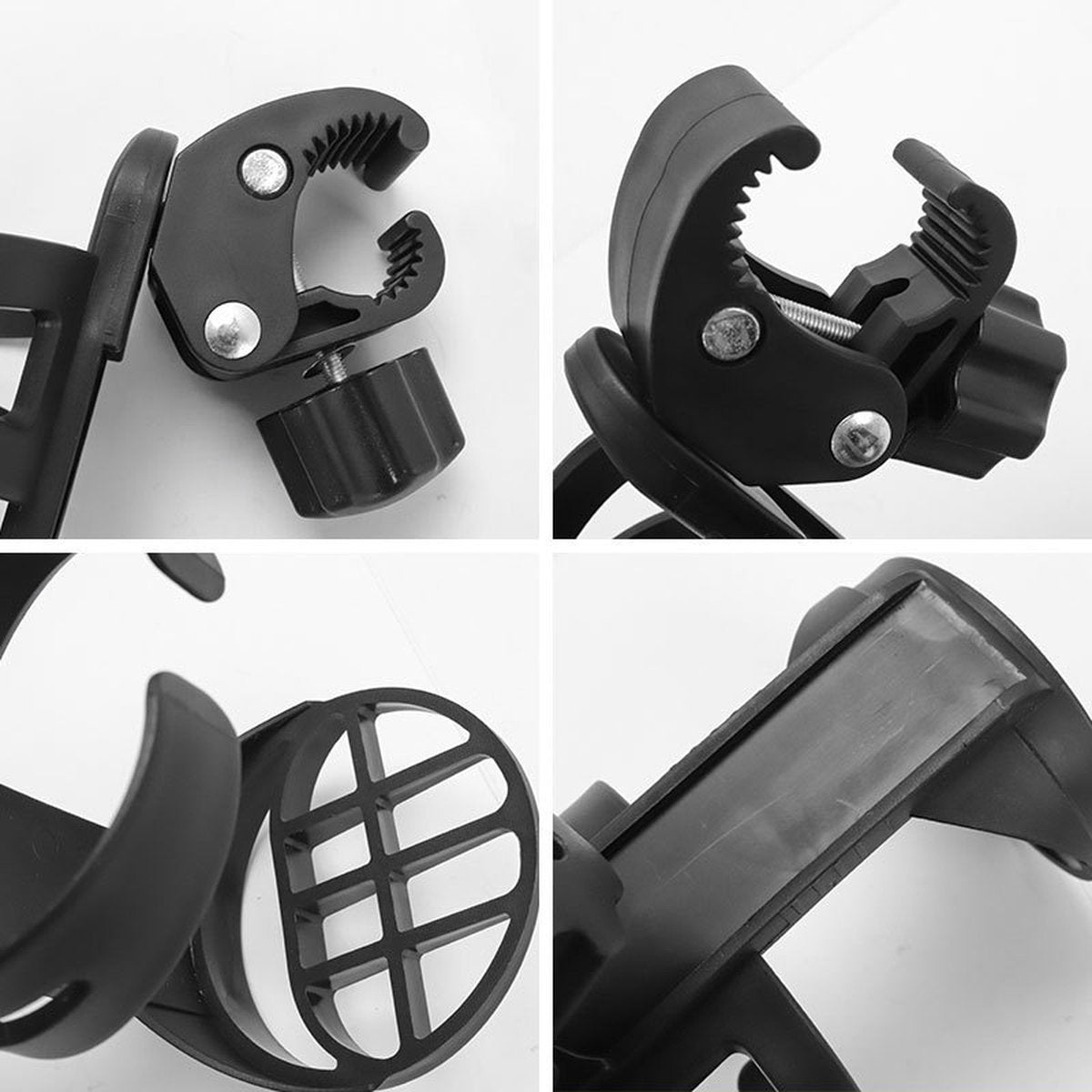 Bicycle cup holder - Cup holder - PP - black - Stroller cup holder - 360 degree rotation - adjustable clamp - Universal - large caliber - for mountain bikes, bicycles, strollers and wheelchairs