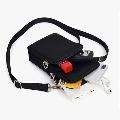 Mobile Phone Bag with Shoulder Strap in Durable Nylon Polyester Black