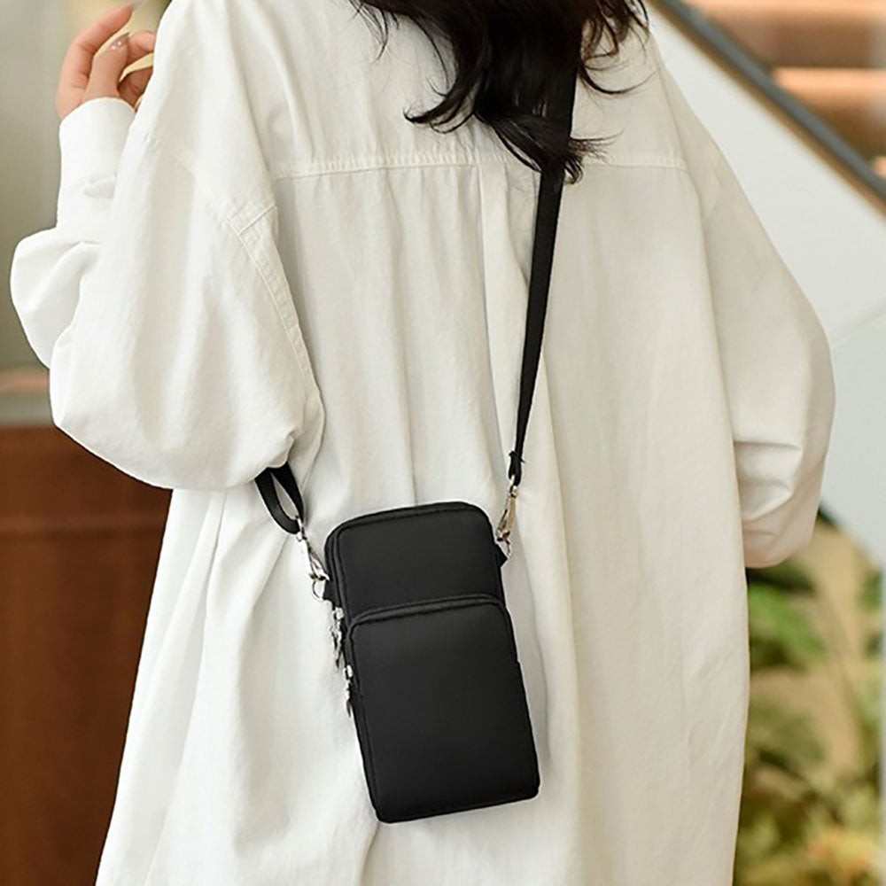 Mobile Phone Bag with Shoulder Strap in Durable Nylon Polyester Black