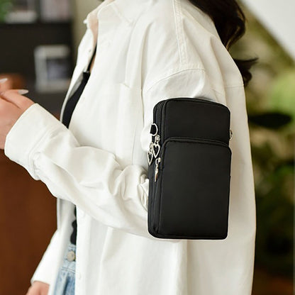 Mobile Phone Bag with Shoulder Strap in Durable Nylon Polyester Black