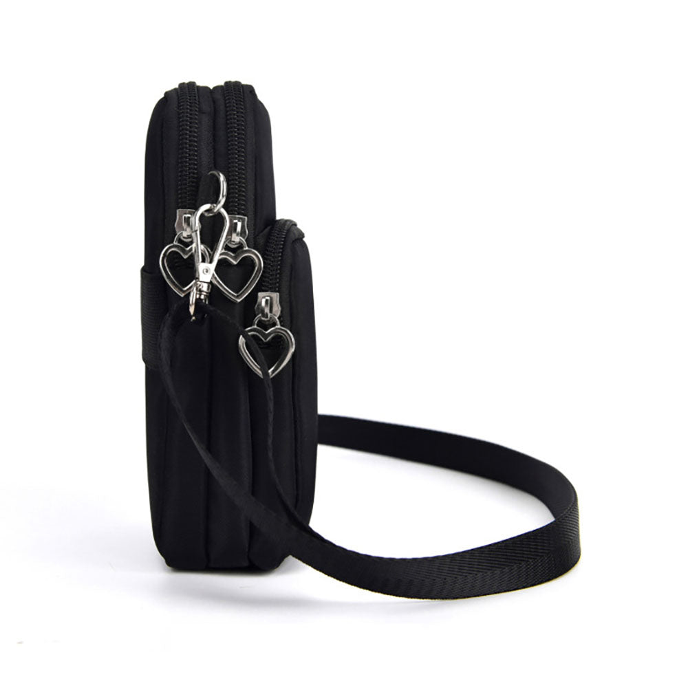 Mobile Phone Bag with Shoulder Strap in Durable Nylon Polyester Black