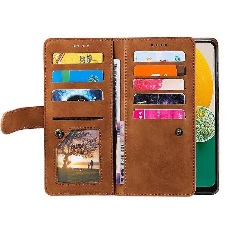Compatible with Samsung Galaxy A26 5G Phone Case, PU Leather Zipper Wallet with 9 Card Slots, Brown