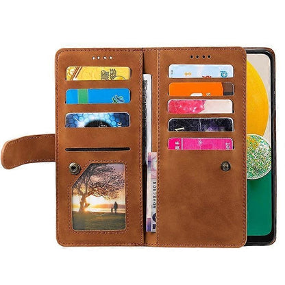 Compatible with Samsung Galaxy A26 5G Phone Case, PU Leather Zipper Wallet with 9 Card Slots, Brown