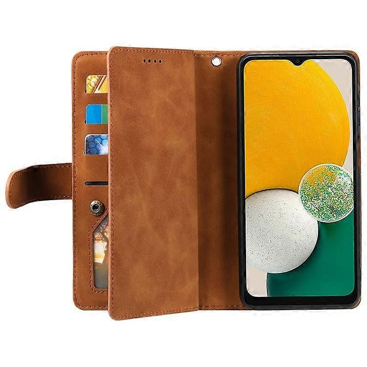 Compatible with Samsung Galaxy A26 5G Phone Case, PU Leather Zipper Wallet with 9 Card Slots, Brown