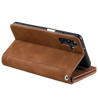 Compatible with Samsung Galaxy A26 5G Phone Case, PU Leather Zipper Wallet with 9 Card Slots, Brown