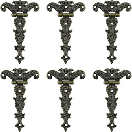 Antique Hinges Bronze Decorative Retro Carved Cabinet Hinges For Doors Cupboard Jewelry Box 6 pcs