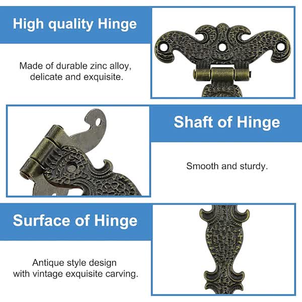 Antique Hinges Bronze Decorative Retro Carved Cabinet Hinges For Doors Cupboard Jewelry Box 6 pcs