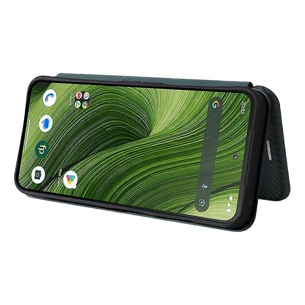 Fairphone 6 Case with Carbon Fiber Texture, Drop-Proof PU Leather Phone Cover Green, Compatible with Fairphone 6