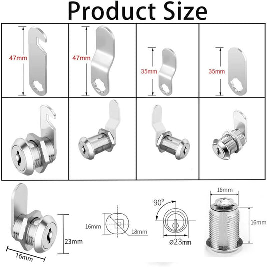 Security Mailbox Lock 16mm Cylinder Cabinet Cupboard Toolbox File Cabinet Compatible with 5 Lock Plates 2 Keys