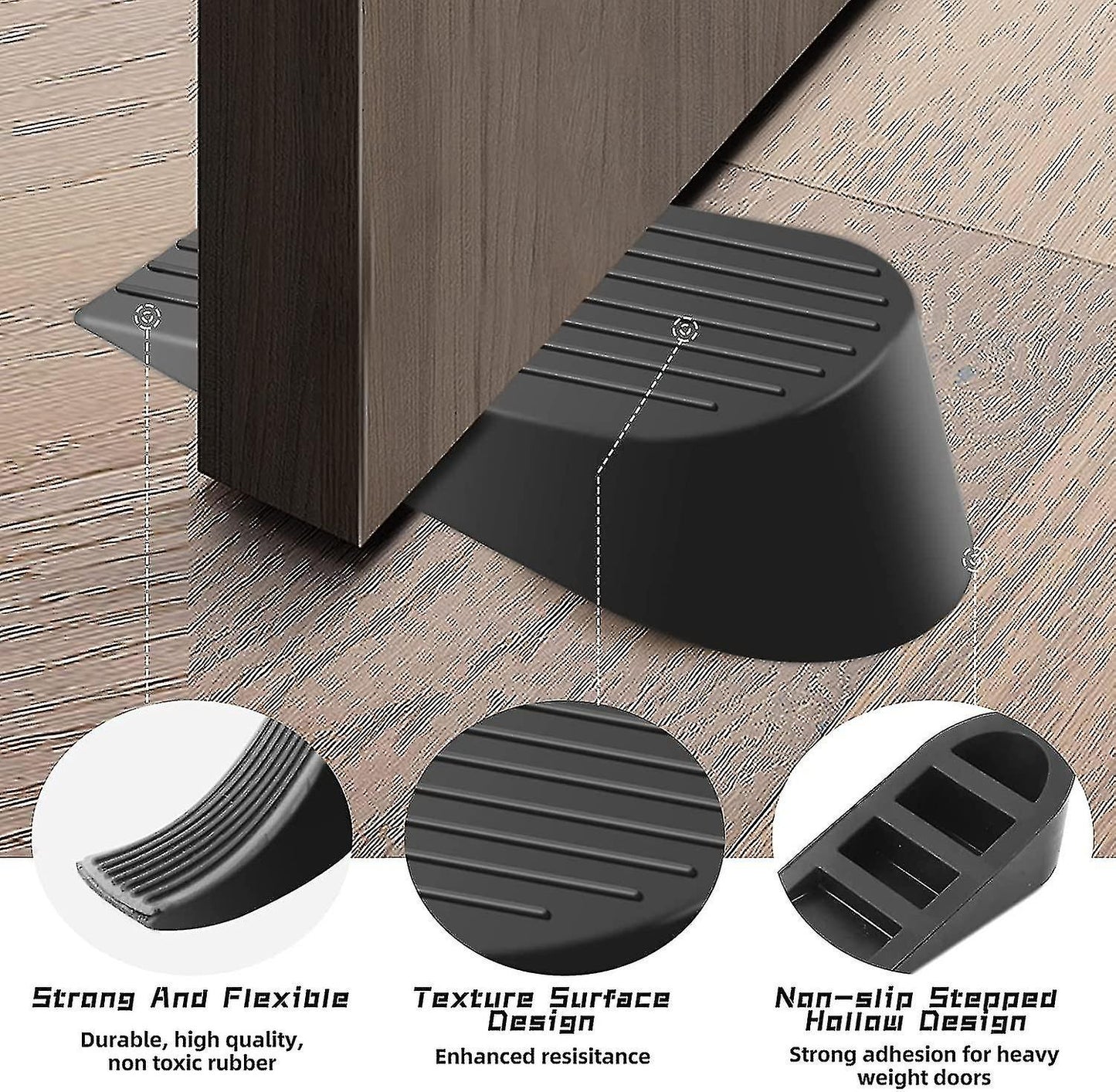 Heavy Duty Extra Large Rubber Door Wedge Stop - Black
