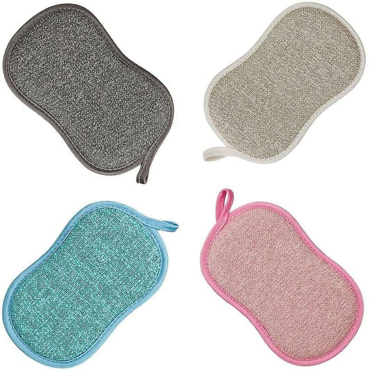 Microfiber Dish Sponges for Non-Stick Pots and Pans, Antibacterial, Reusable and Washable Scouring Pads, 4 Pack