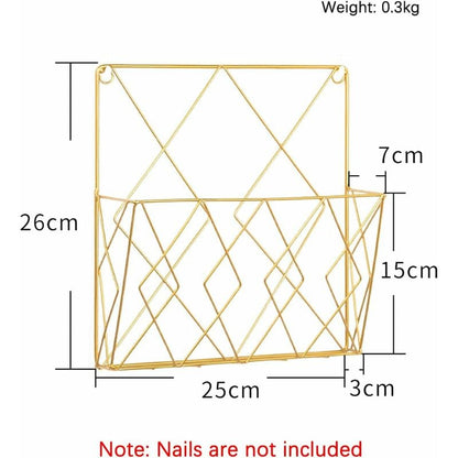 Wall Mounted Metal Newspaper Magazine Rack Storage Organizer Gold Compatible with Standard Sizes