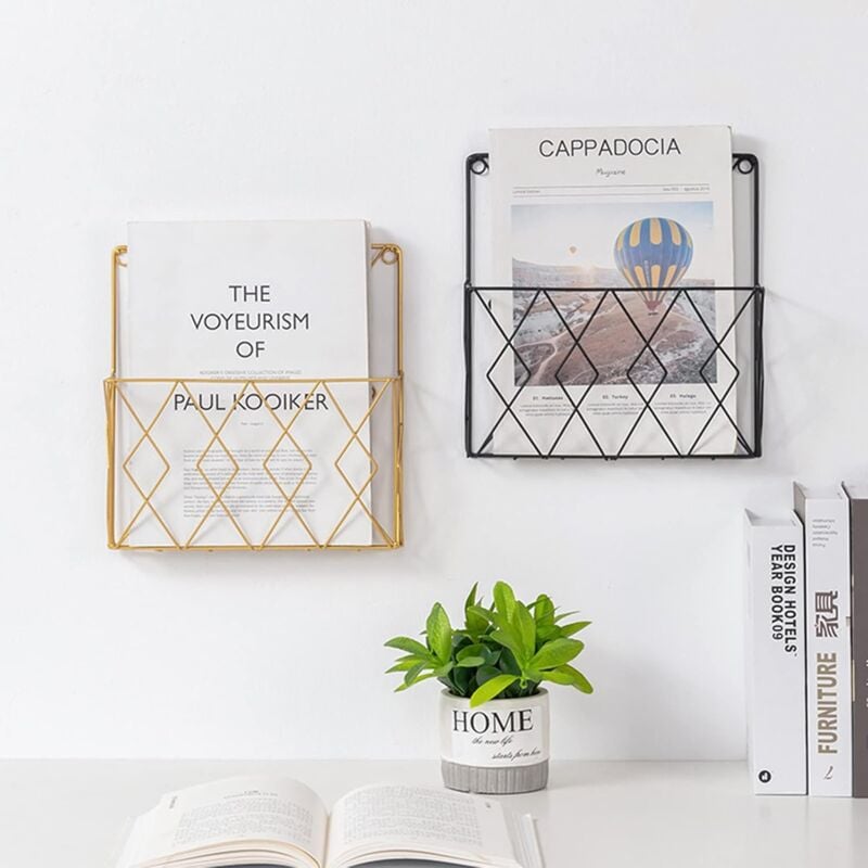 Wall Mounted Metal Newspaper Magazine Rack Storage Organizer Gold Compatible with Standard Sizes