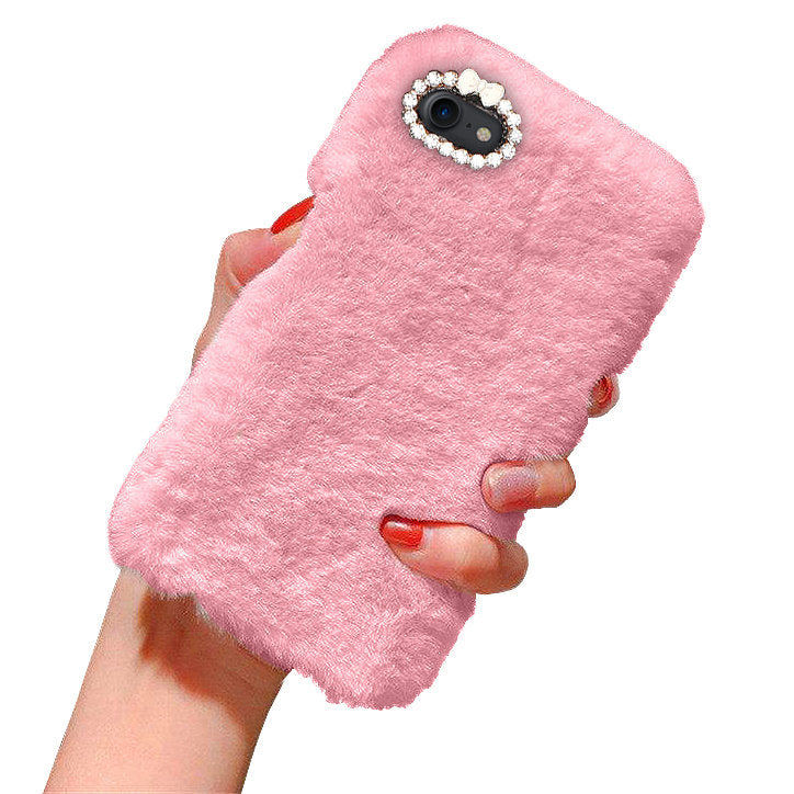 Compatible with Apple iPhone 7 8 SE Case Fluffy Fur Pink Mobile Cover Protective Case