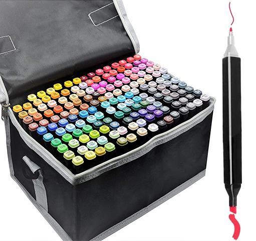 Double-sided Colored Marker Pens 168-Pack Multicolor with Case