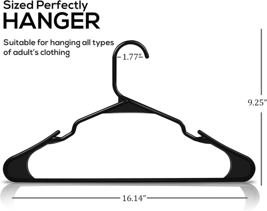 Plastic Clothes Hangers 20 Pack Space Saving Durable with Shoulder Groove Black