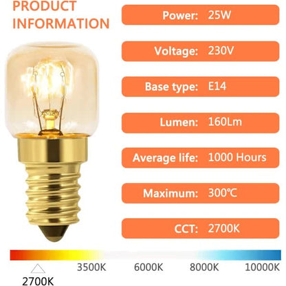 Dimmable E14 Oven Light Bulb Edison E14 T22 2700K Warm White 10-Pack for 220V Ovens 300°C Resistant 160LM