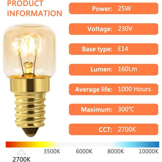 Dimmable E14 Oven Light Bulb Edison E14 T22 2700K Warm White 10-Pack for 220V Ovens 300°C Resistant 160LM