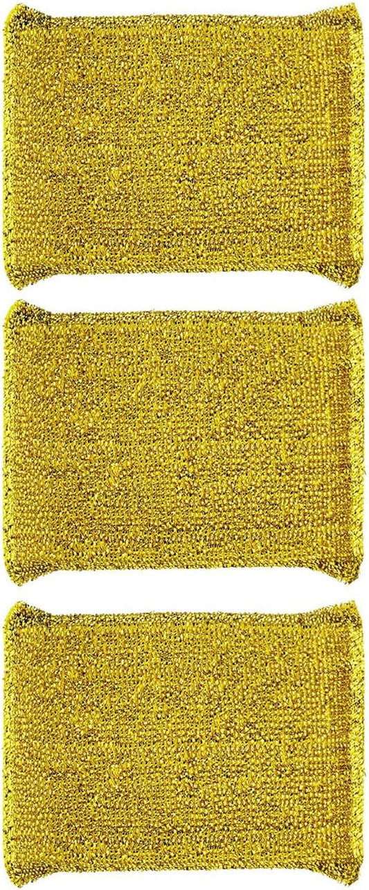 6 Pieces Non-Scratch Scrub Sponges Pads, Cleaning Scrub Sponge, Dish Wash Sponge, Kitchen Sponge, Multi-Use Heavy Duty Scrub Sponge - Gold