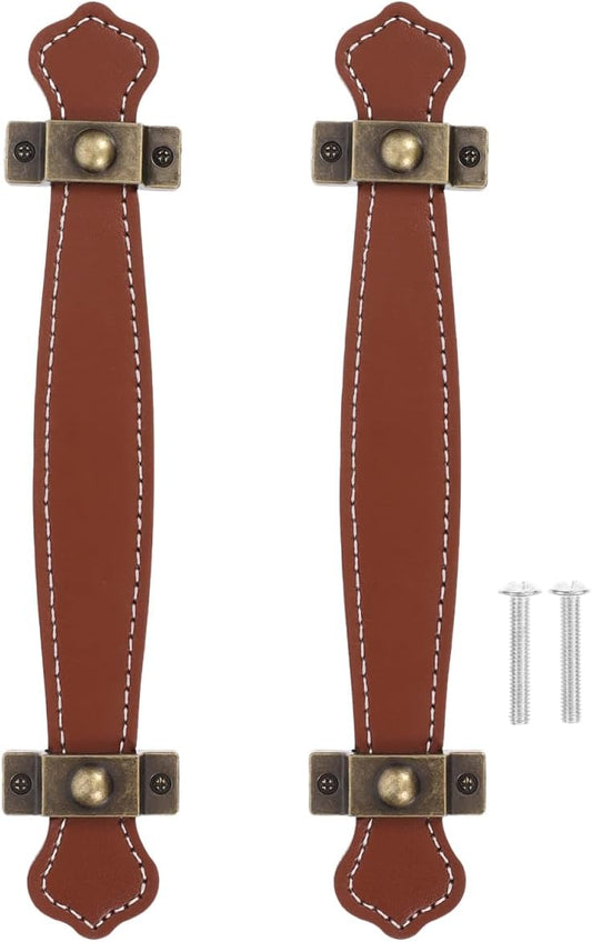2pcs Vintage Replacement trunk handles leather cabinet handles drawer leather handle Luggage Handle Strap, Brown, Size 2, (632TO04N4SLG6O33FGRH8M)