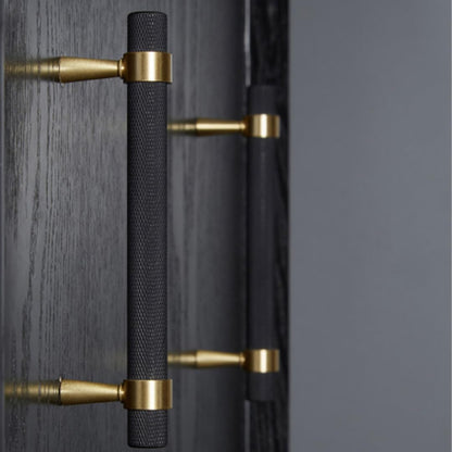 20PCS/Lot Solid Brass Cabinet Pulls Modern Gold with Black Knurled Textured Cabinet Handles Brass Pulls for Dresser Door Drawer Cabinet Hardware (128mm(96mm Hole Centers))