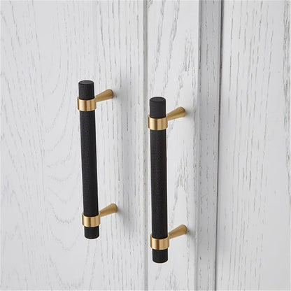 20PCS/Lot Solid Brass Cabinet Pulls Modern Gold with Black Knurled Textured Cabinet Handles Brass Pulls for Dresser Door Drawer Cabinet Hardware (128mm(96mm Hole Centers))