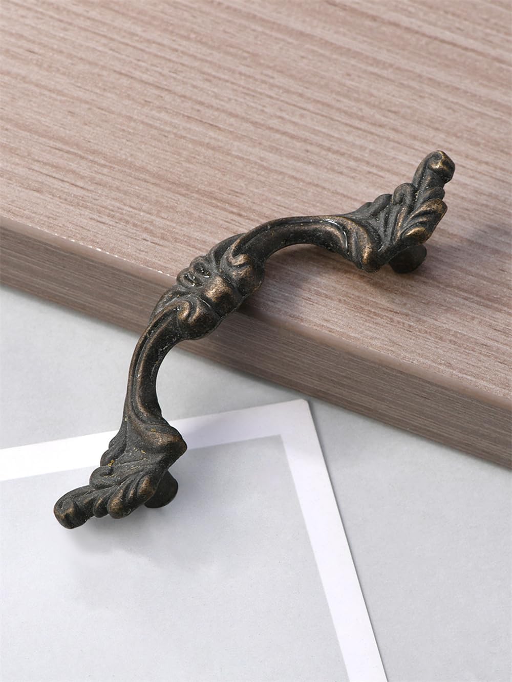 6-Pack French Drawer Pulls - Antique Brass, 3.38" Hole Centers, Vintage Shabby Chic Pulls for Dresser Nightstand Cabinet