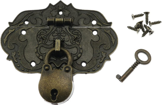 Antique Embossing Decorative Brass Hasp Clasp Latch Lock with Screws for Jewelry Box Ordinary Box Wooden Case Furniture Decoration (Bronze)