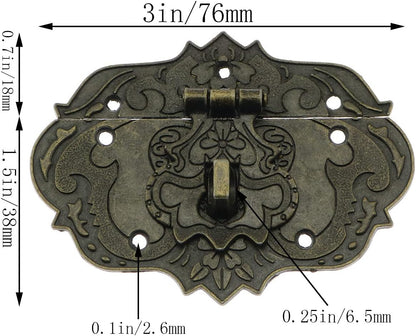 Antique Embossing Decorative Brass Hasp Clasp Latch Lock with Screws for Jewelry Box Ordinary Box Wooden Case Furniture Decoration (Bronze)