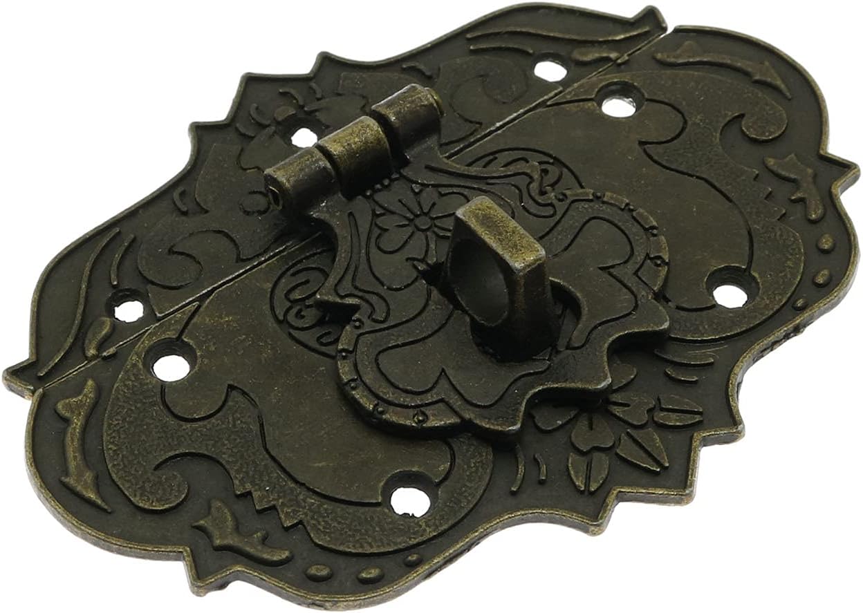 Antique Embossing Decorative Brass Hasp Clasp Latch Lock with Screws for Jewelry Box Ordinary Box Wooden Case Furniture Decoration (Bronze)