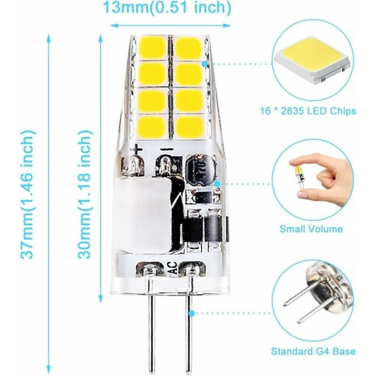 G4 LED Bulb 3W 6000K Cool White Equivalent to 35W Halogen 12V AC/DC 300 Lumens Non-Dimmable 10 Pack