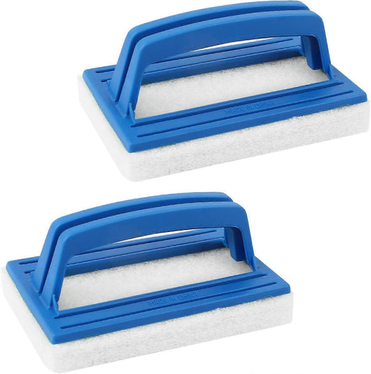 Pool Wall Brush, Sponge Pool Scrubbing Brush, 2-Piece Set, White, with Handle for Hot Tub and Pool Cleaning